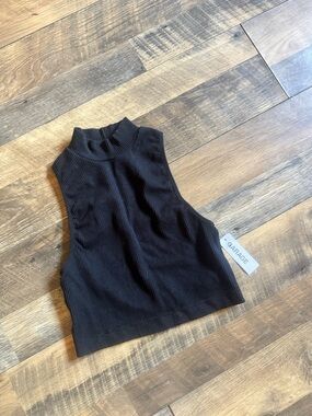 Garage Black Ribbed Mock Neck Crop Tank